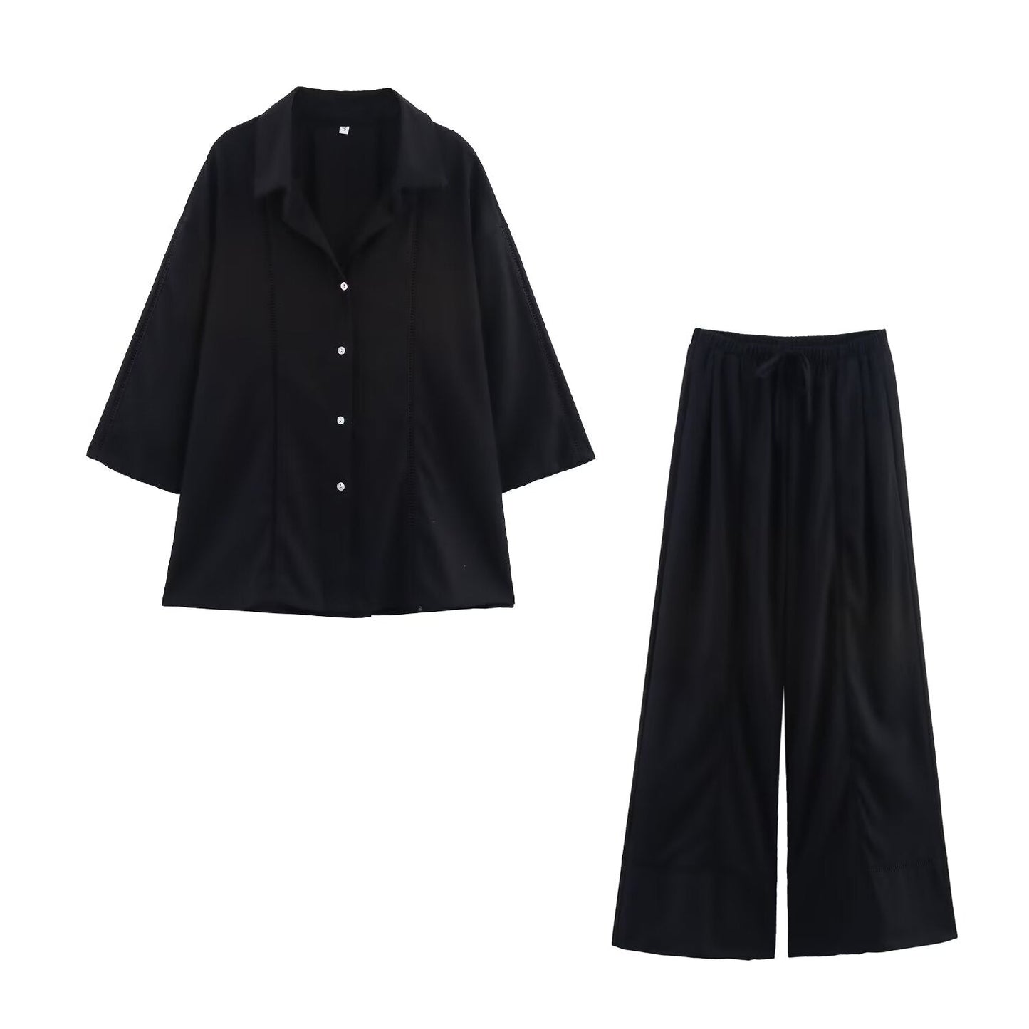 suit Women's 2 pieces new loose linen blend long sleeved shirt+Pants suit