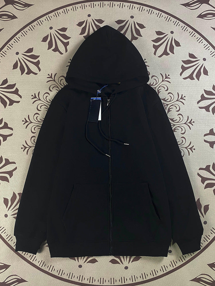 Women's new Joker embroidered sweater hooded pocket design long sleeve zipper coat.