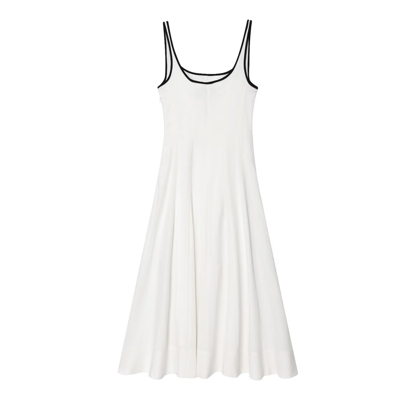 Women's new fashion sleeveless backless wide shoulder strap MIDI dress