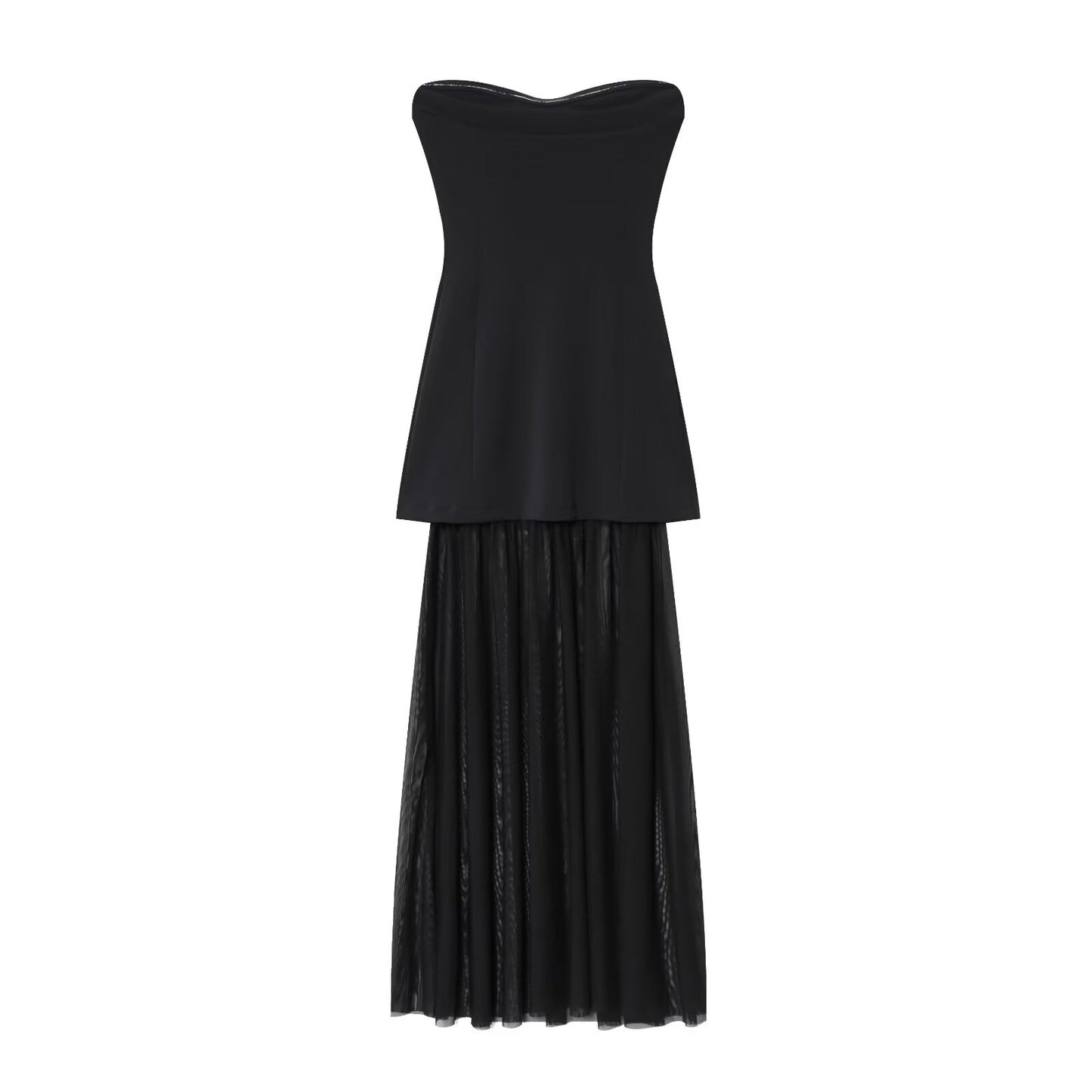 Women's new fashion sleeveless patchwork strapless MIDI dress