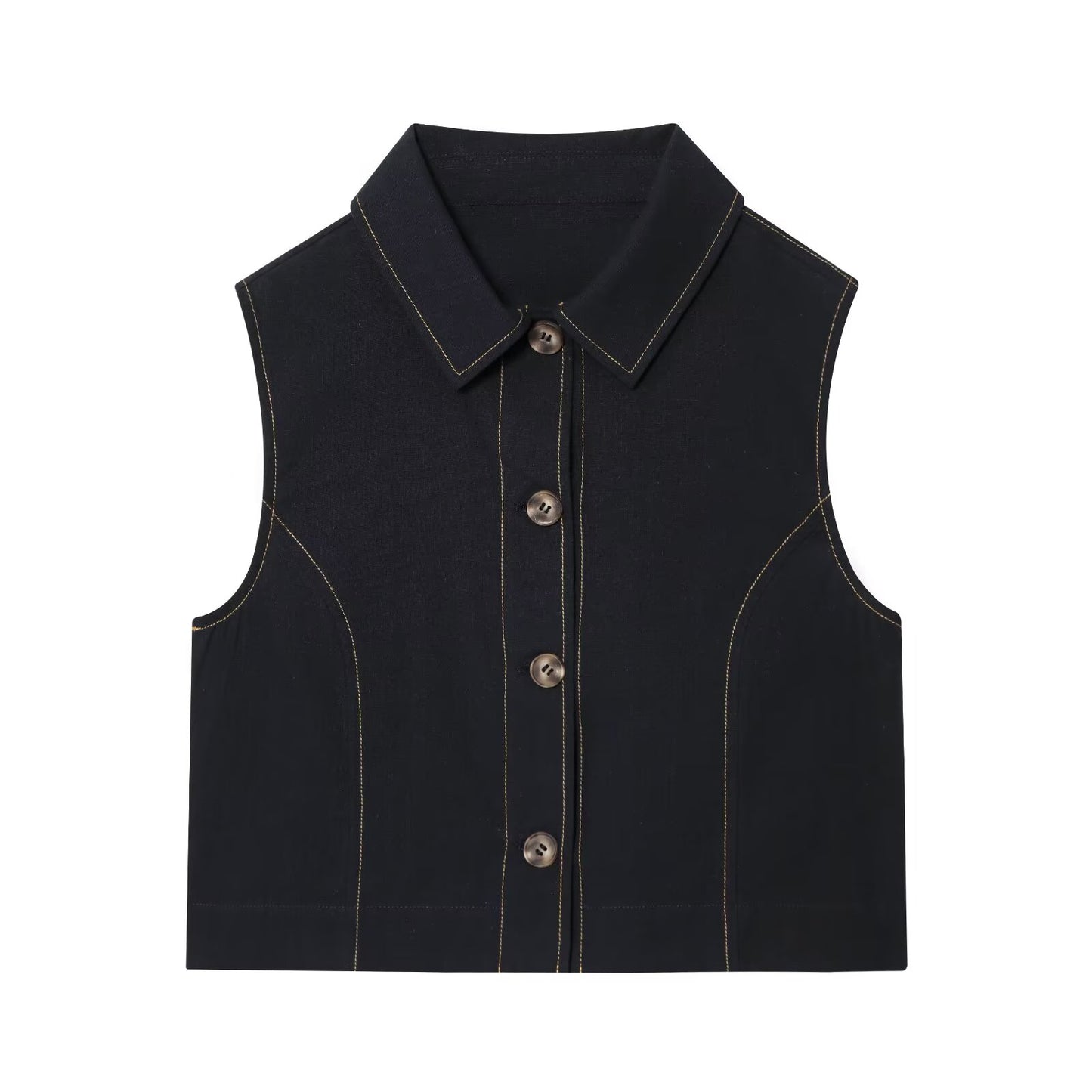 Women's new fashion short Lapel cotton straight vest+shorts suit