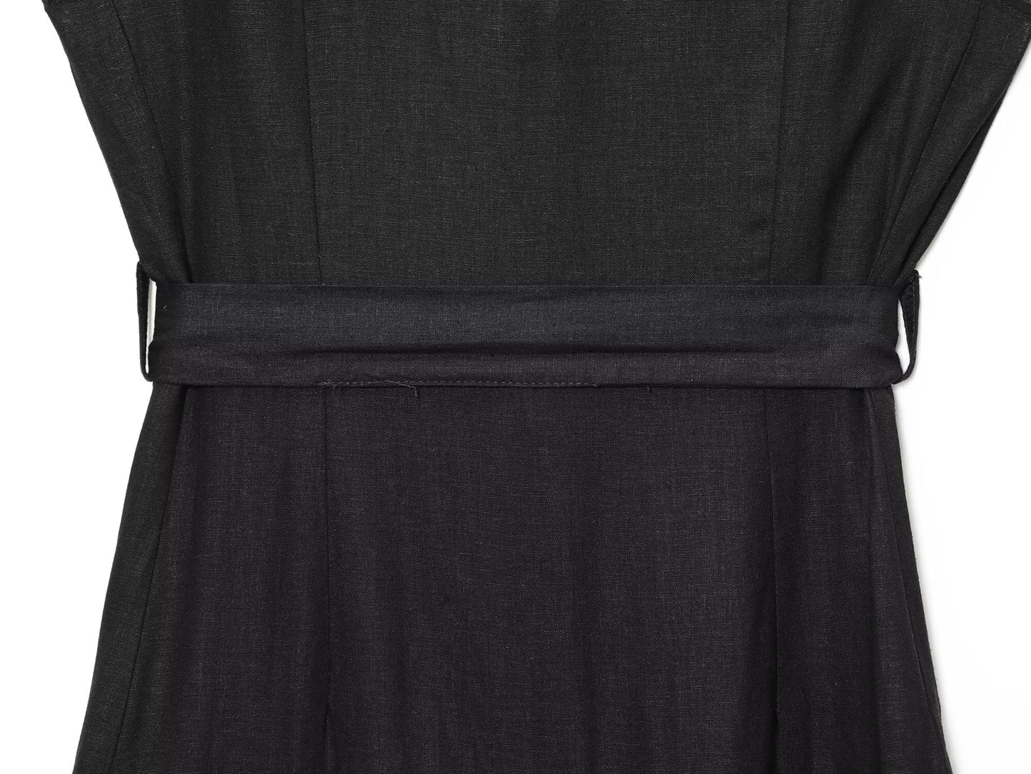 Women's New Fashion With Belt Sleeveless V-neck Linen Blended Midi Dress