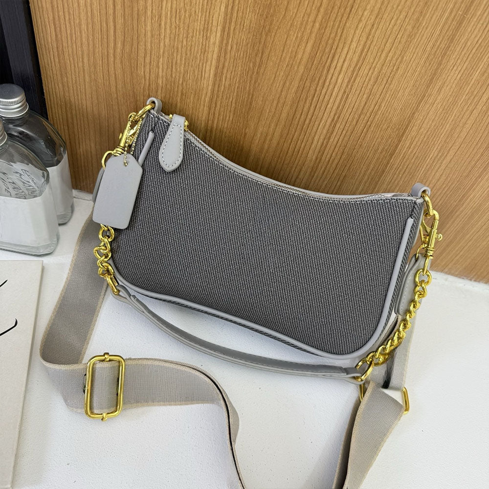Women's New Temperament Joker Metal Chain Woven Bag with Underarm Bag