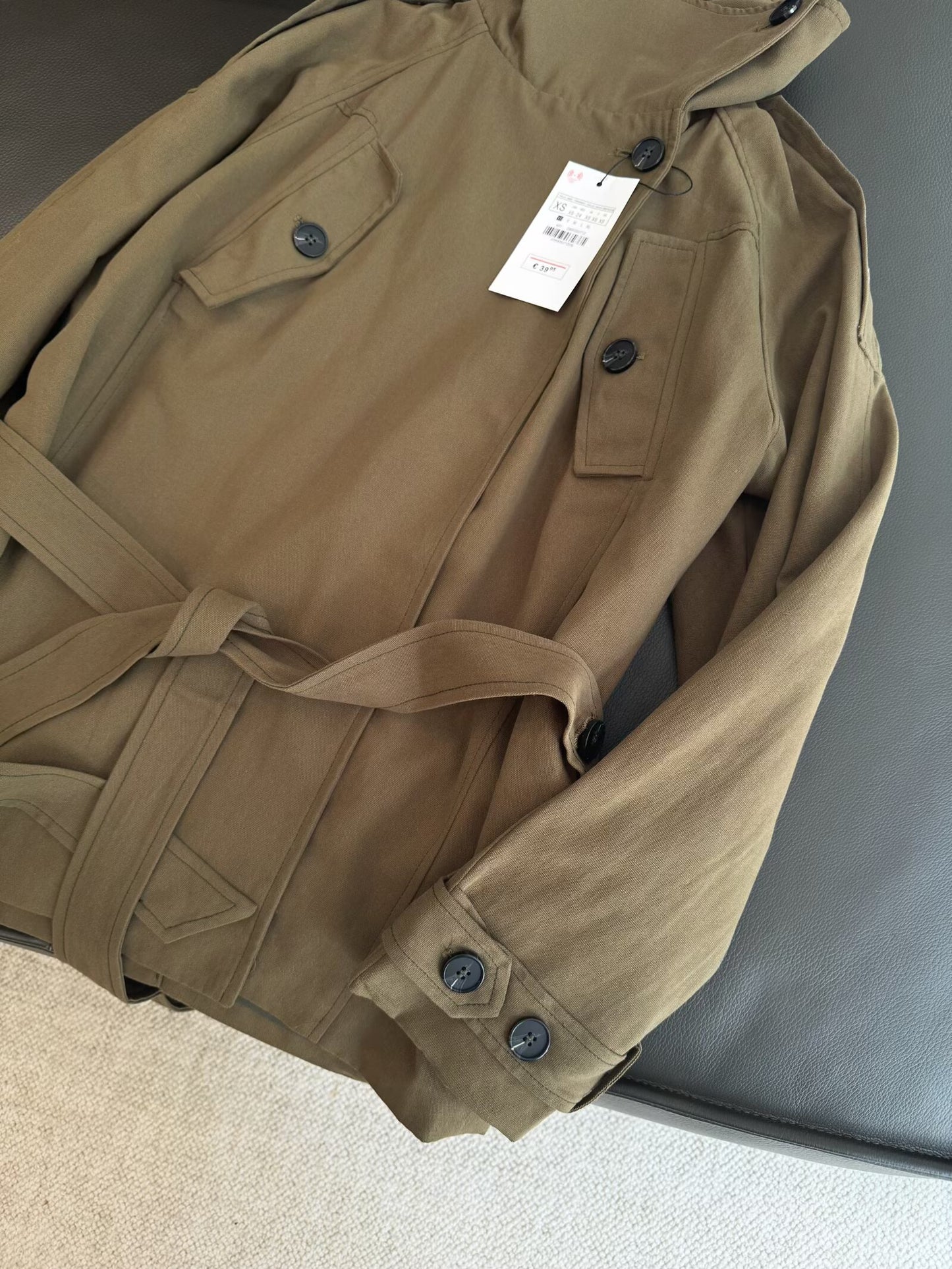 Women's 2025 New With Belt Stand Collar Cotton Windbreaker Coat