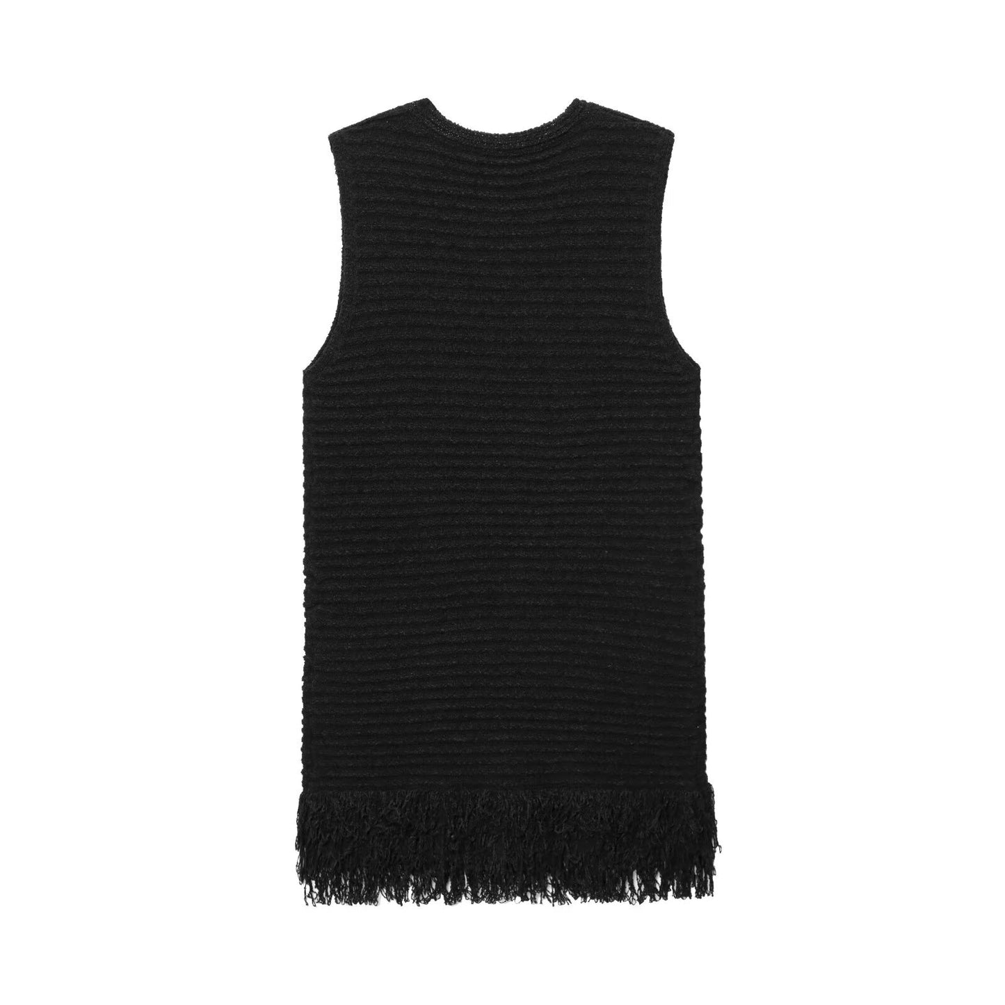 Women's New Fashion tassel decoration sleeveless plaid knitted mini dress