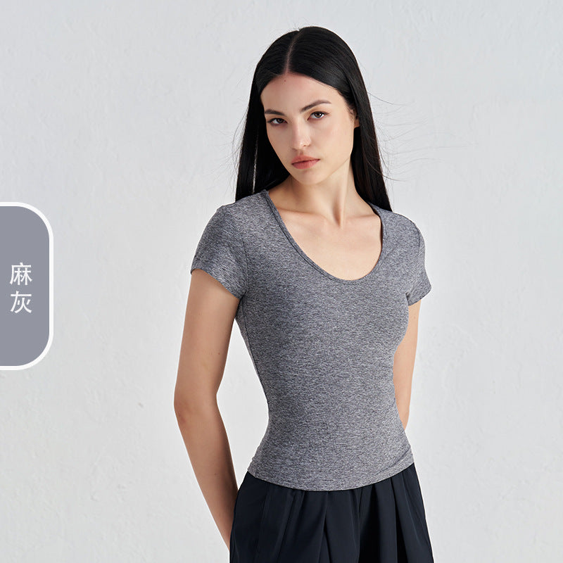 Women's New Comfortable Sports Short-sleeved Fitness Jacket Leisure Yoga Clothes Advanced Waist Slimming Yoga T-shirt