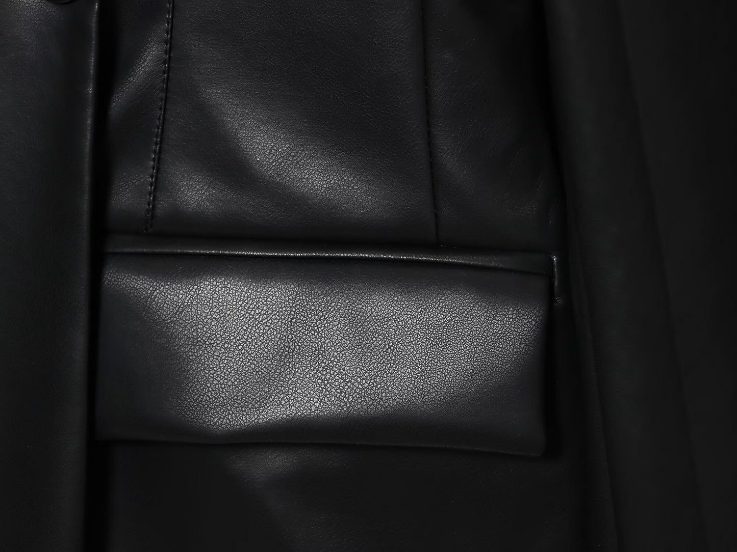 Women's new fashion black slim faux leather effect suit Coat