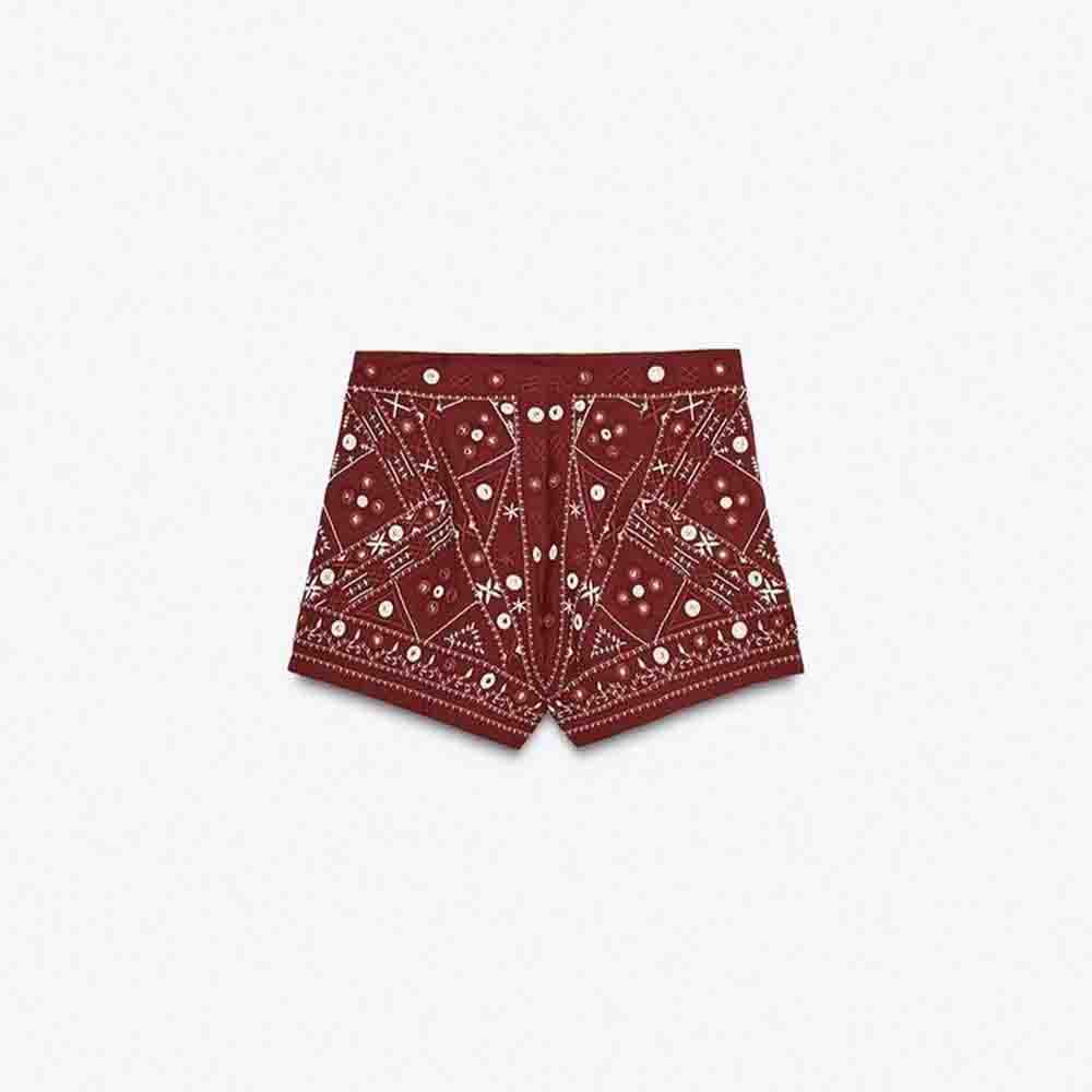 suit Women's 2 pieces New mirror effect decoration V-neck embroidered vest+Shorts suit