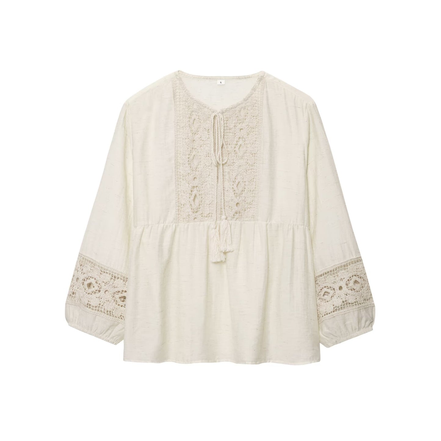 Women's New Fashion Crochet Knitted Splicing Long Sleeve Shirt