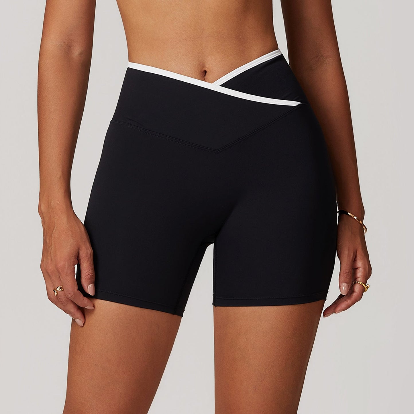 Women's New Fashion Joker Cross High Waist Yoga Tight Nude Hip-lifting Shorts Wearing Fitness Pants.