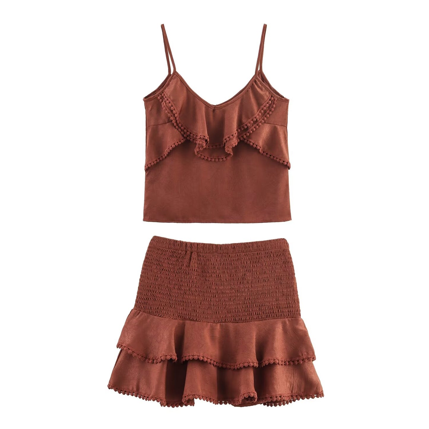 suit Women's 2 pieces New lace layered decorative suspender top+Skirts suit