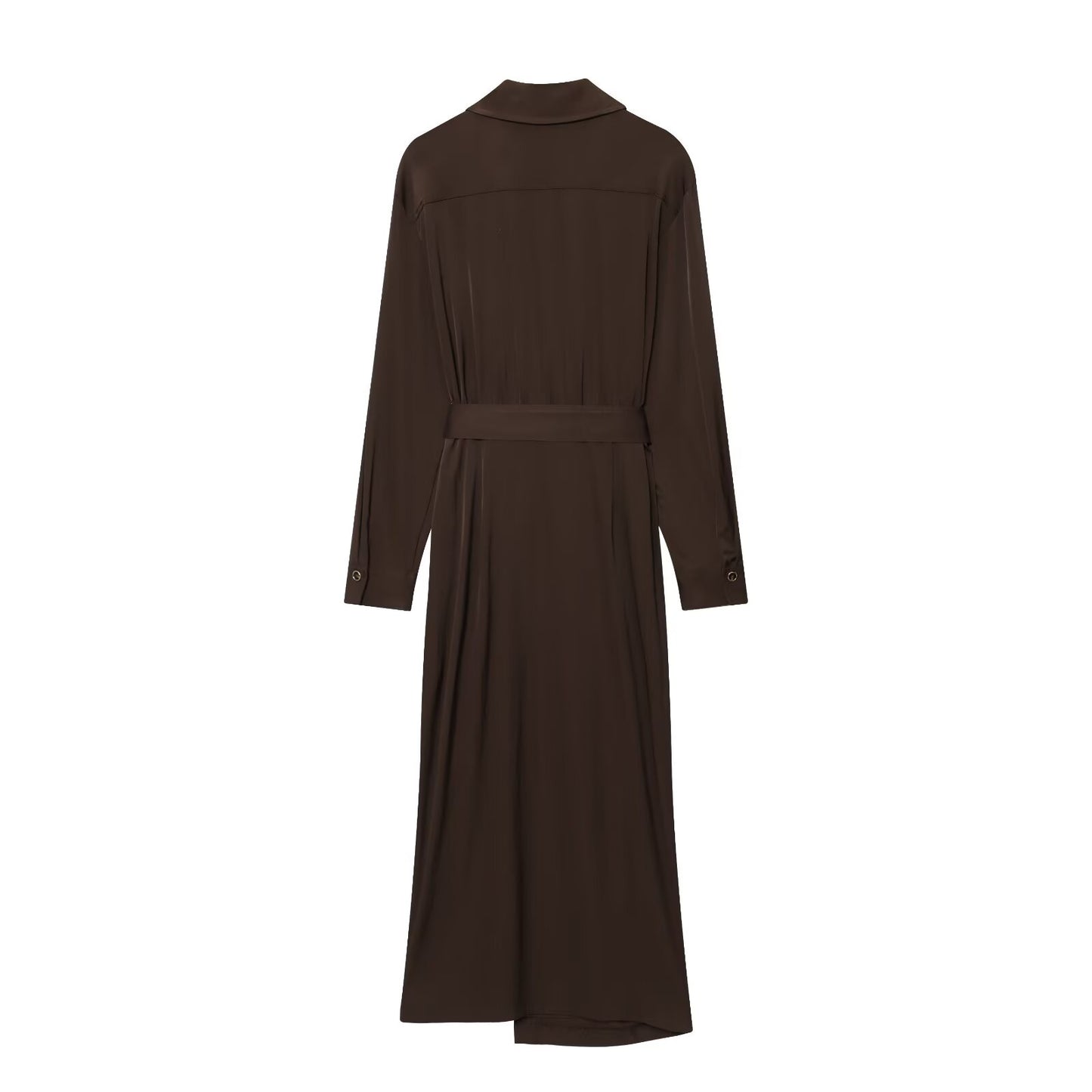 Women's New Fashion With Belt Long Sleeve Pleated Midi Dress