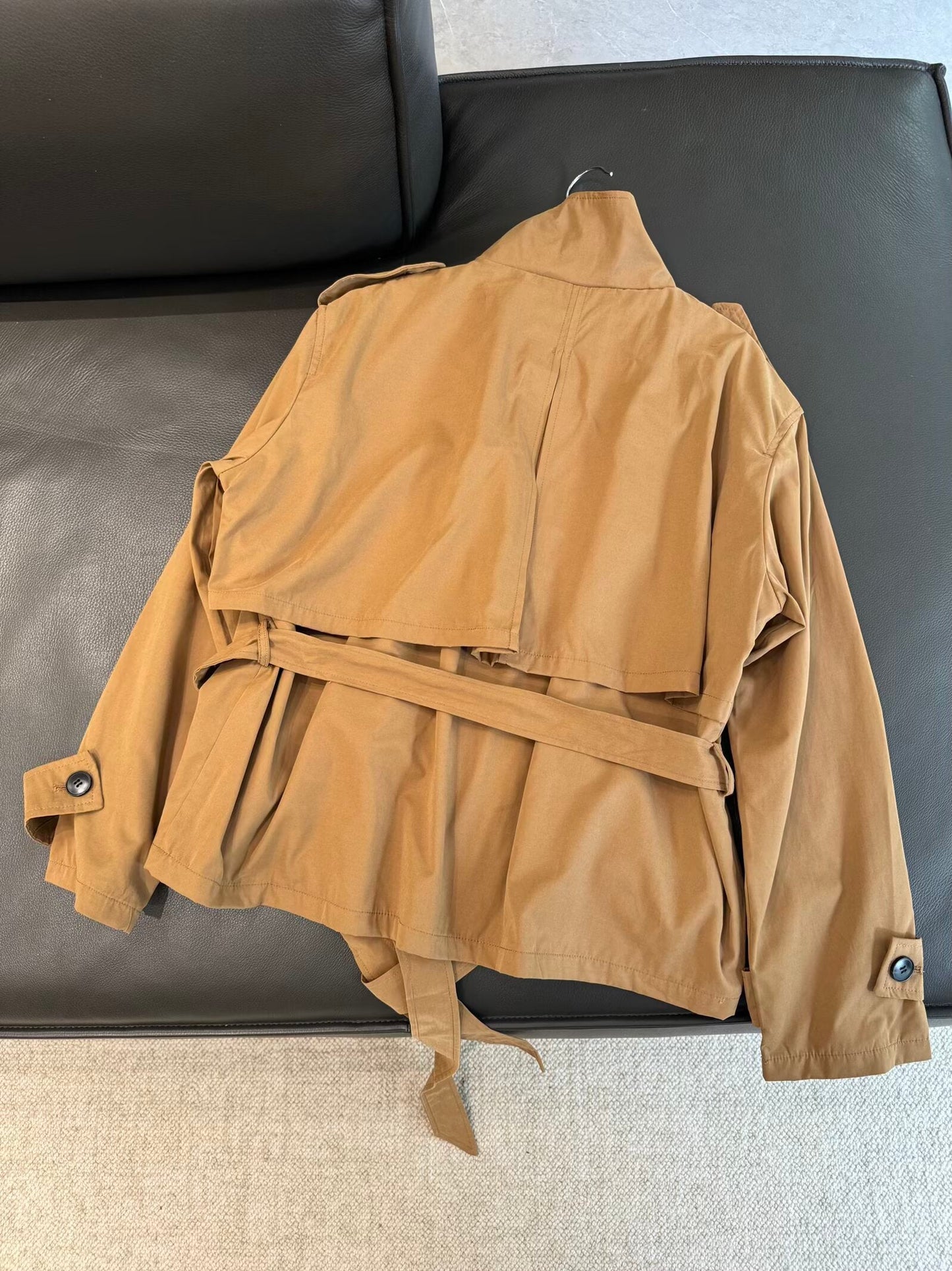 Women's new fashion with Belt short retro stand collar Windbreaker coat