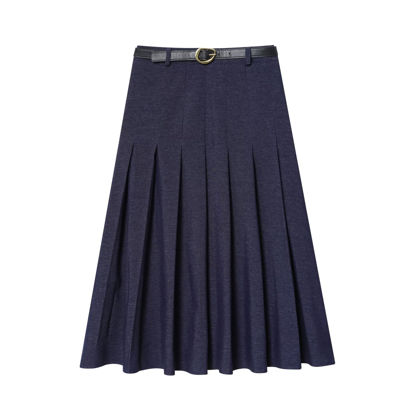 Women's new fashion with Belt denim draped Midi skirt