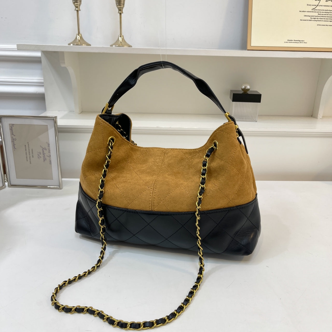 Women's New Joker Large-capacity Contrast Retro Chain One-shoulder Underarm Bag Portable Crossbody Bag