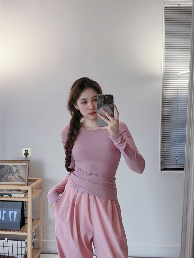 Women's new casual Joker slim and comfortable O-neck long-sleeved yoga bottoming shirt