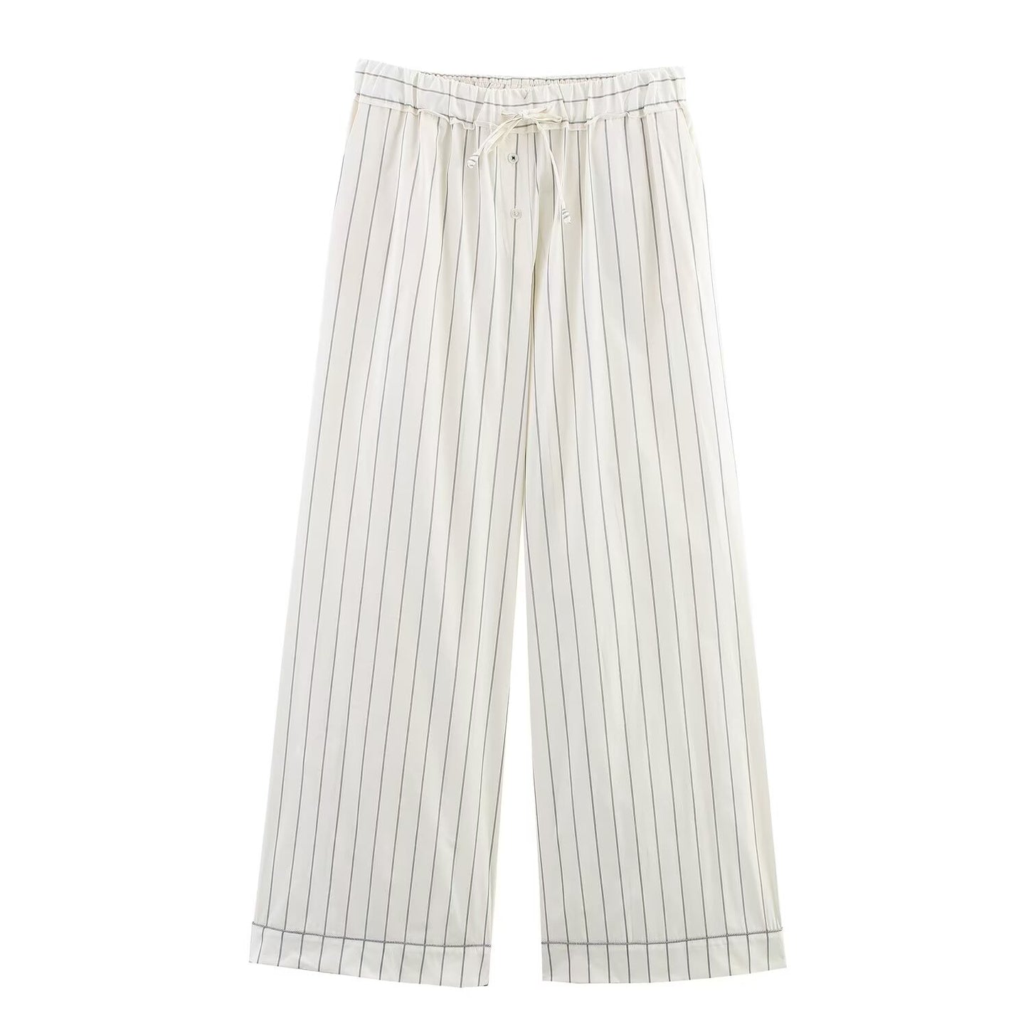 Women's new fashion loose single breasted long sleeved striped shirt+Pants suit