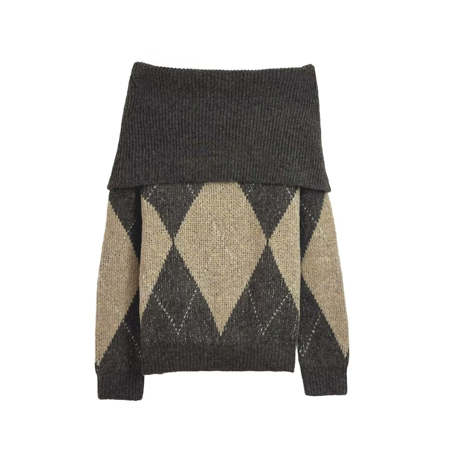 Women's new fashion soft texture diamond grid strapless knit sweater