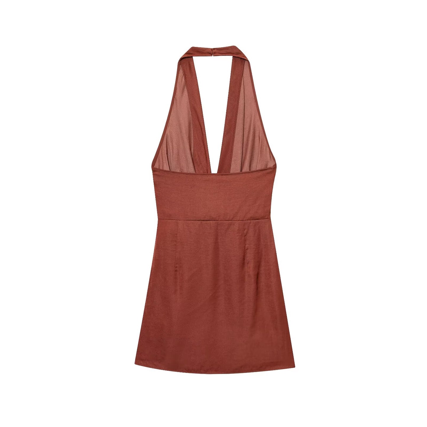 Women's 2025 fashion sexy backless pleated hanging neck mini dress