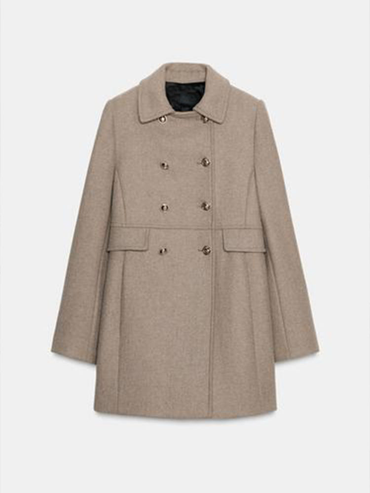 Women's new fashion warm double breasted wool blended coat jacket