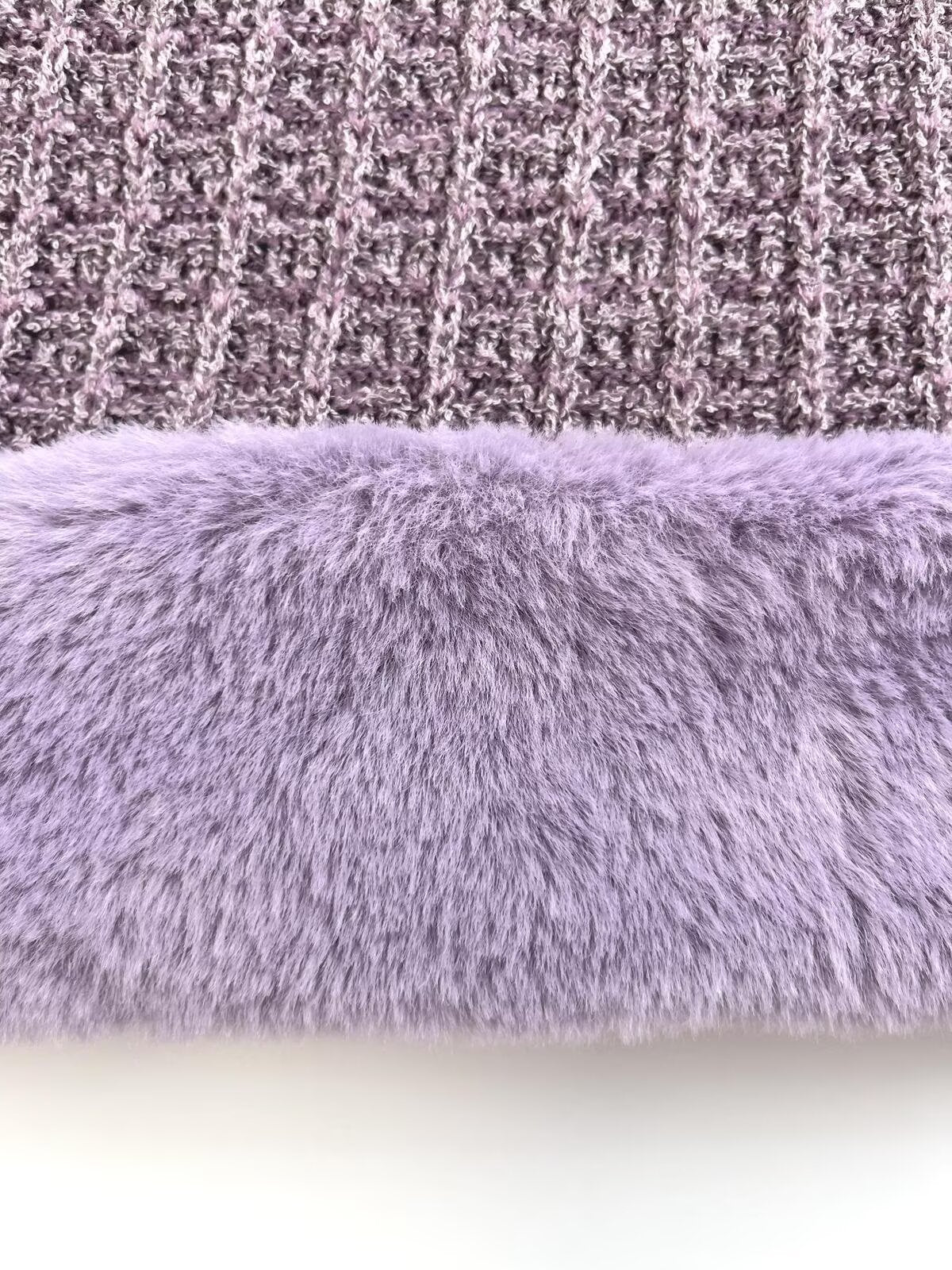 Women's new fashion faux fur effect short sleeved knitted mini dress