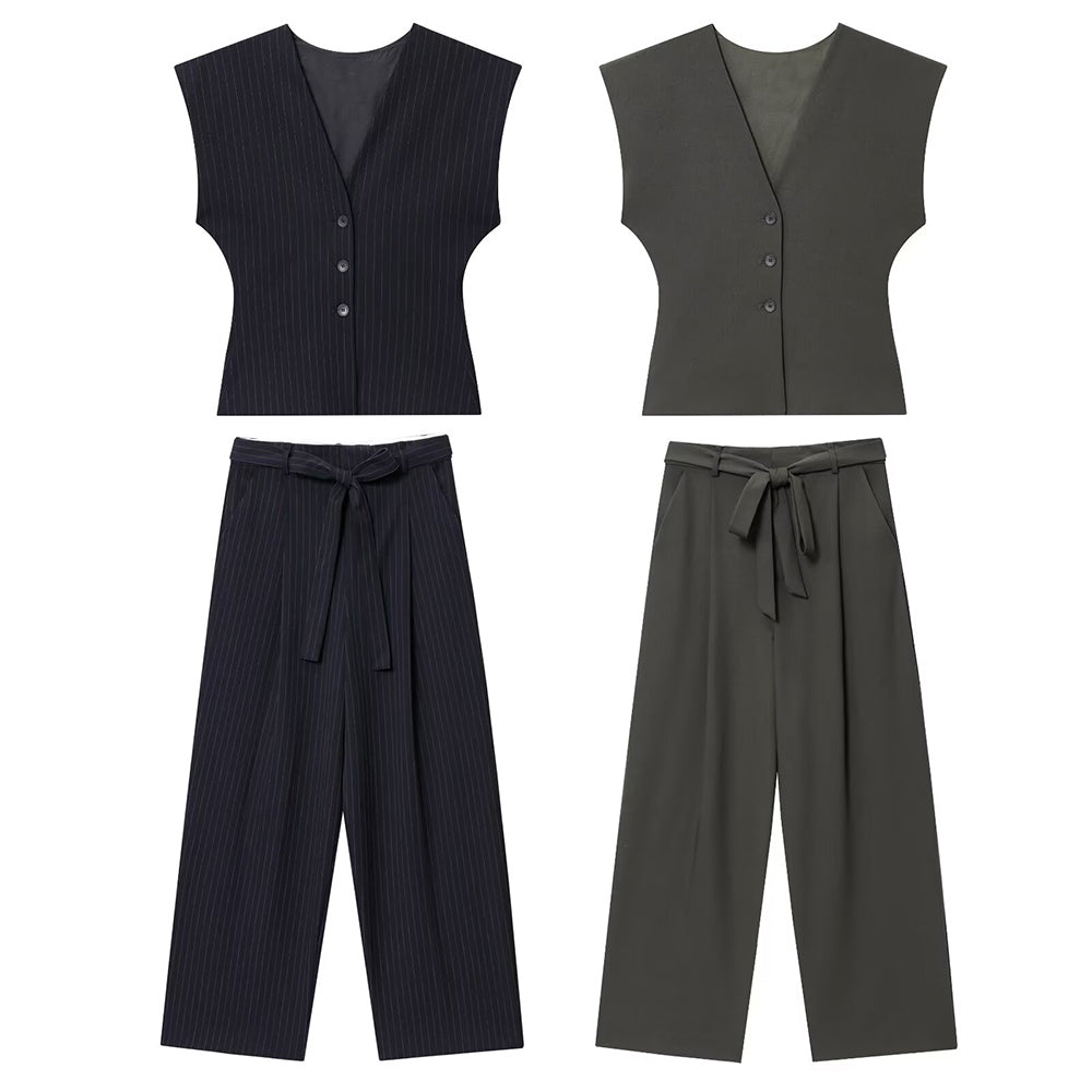 Women's new fashion slim V-neck Button-up vest+Pants suit