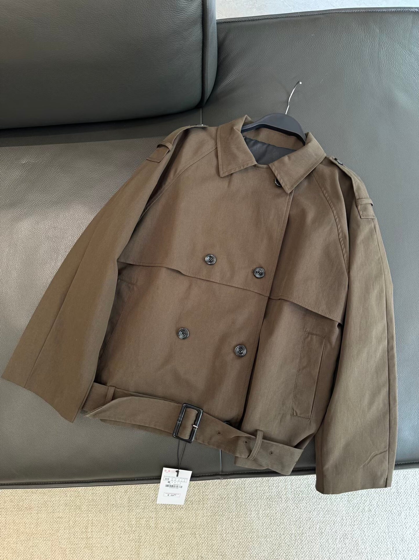 Women's New Fashion With Belt Short Double breasted Windbreaker Coat