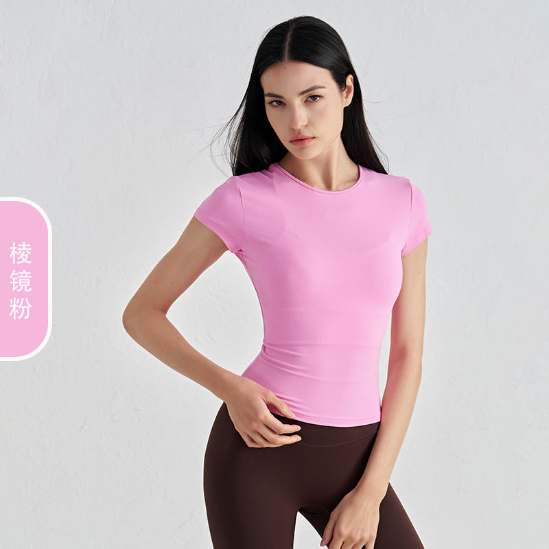 Women's New Comfortable Sports Short-sleeved Fitness Jacket Leisure Yoga Clothes Advanced Waist Slimming Yoga T-shirt