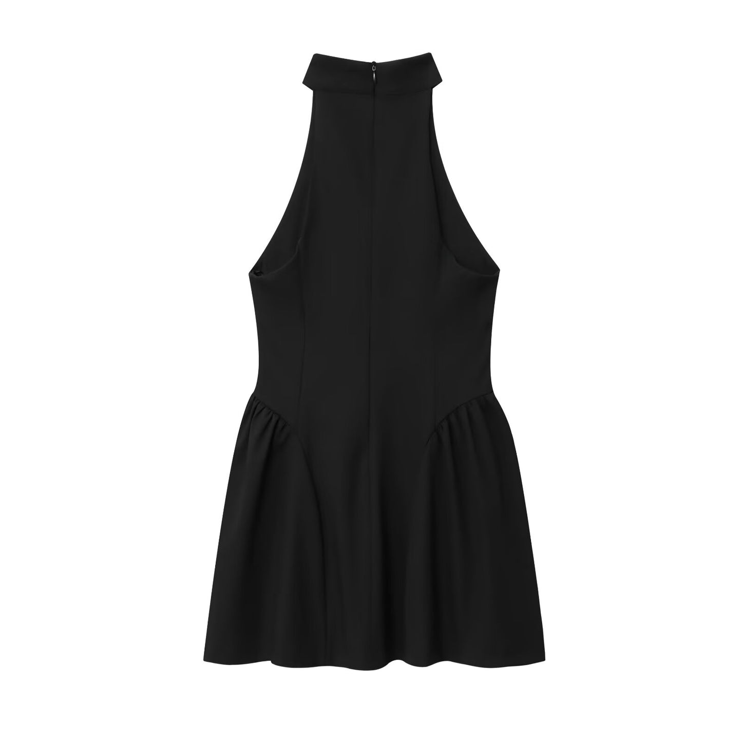 Women's new fashion sleeveless pleated halter neck mini dress
