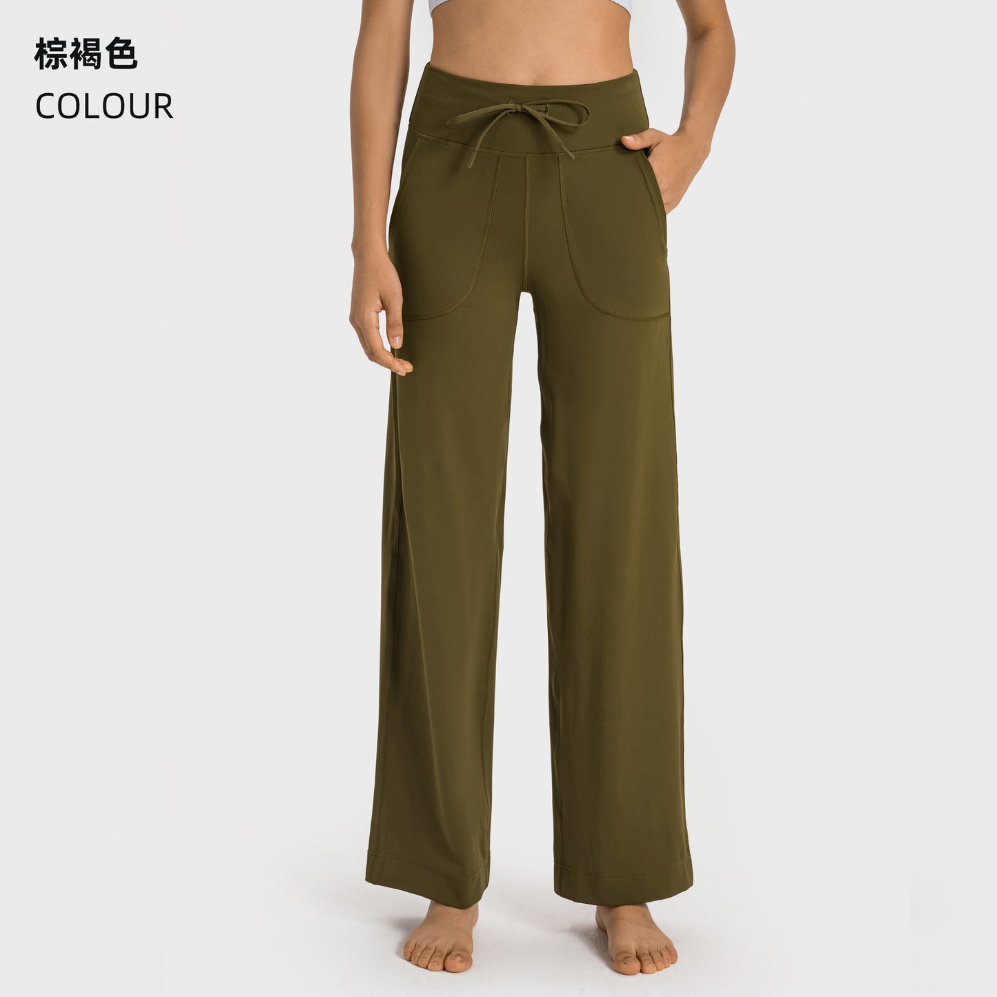 Women's New Sports and Leisure Joker Elastic Waist Wide-leg Pants Big Pocket Fitness Yu Casual Pants