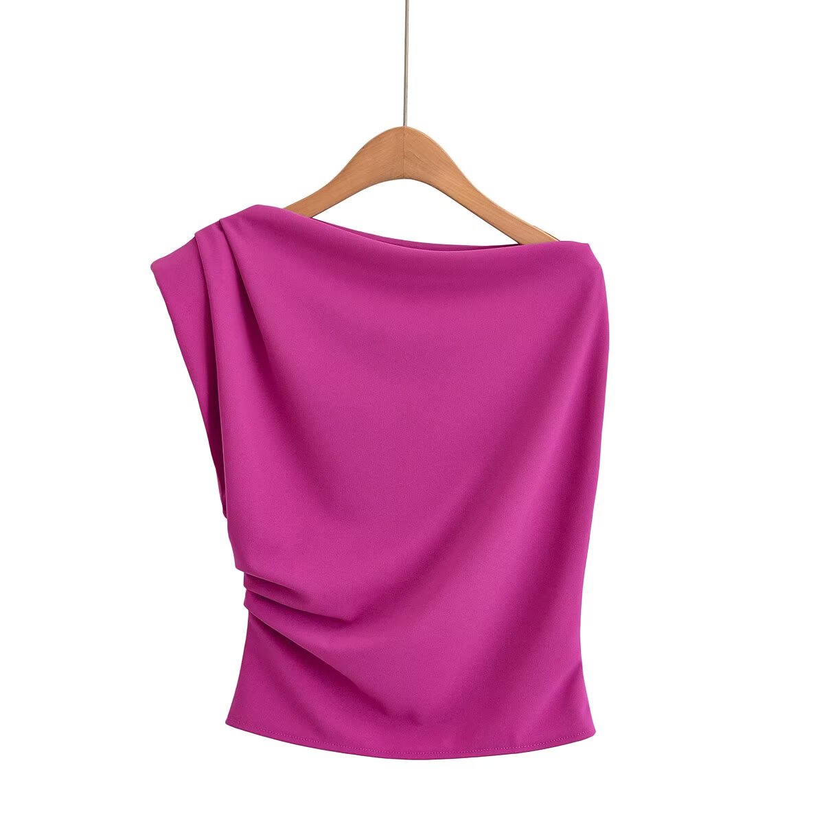 Women's new fashion multi-color knitted sloping shoulder collar pleated top
