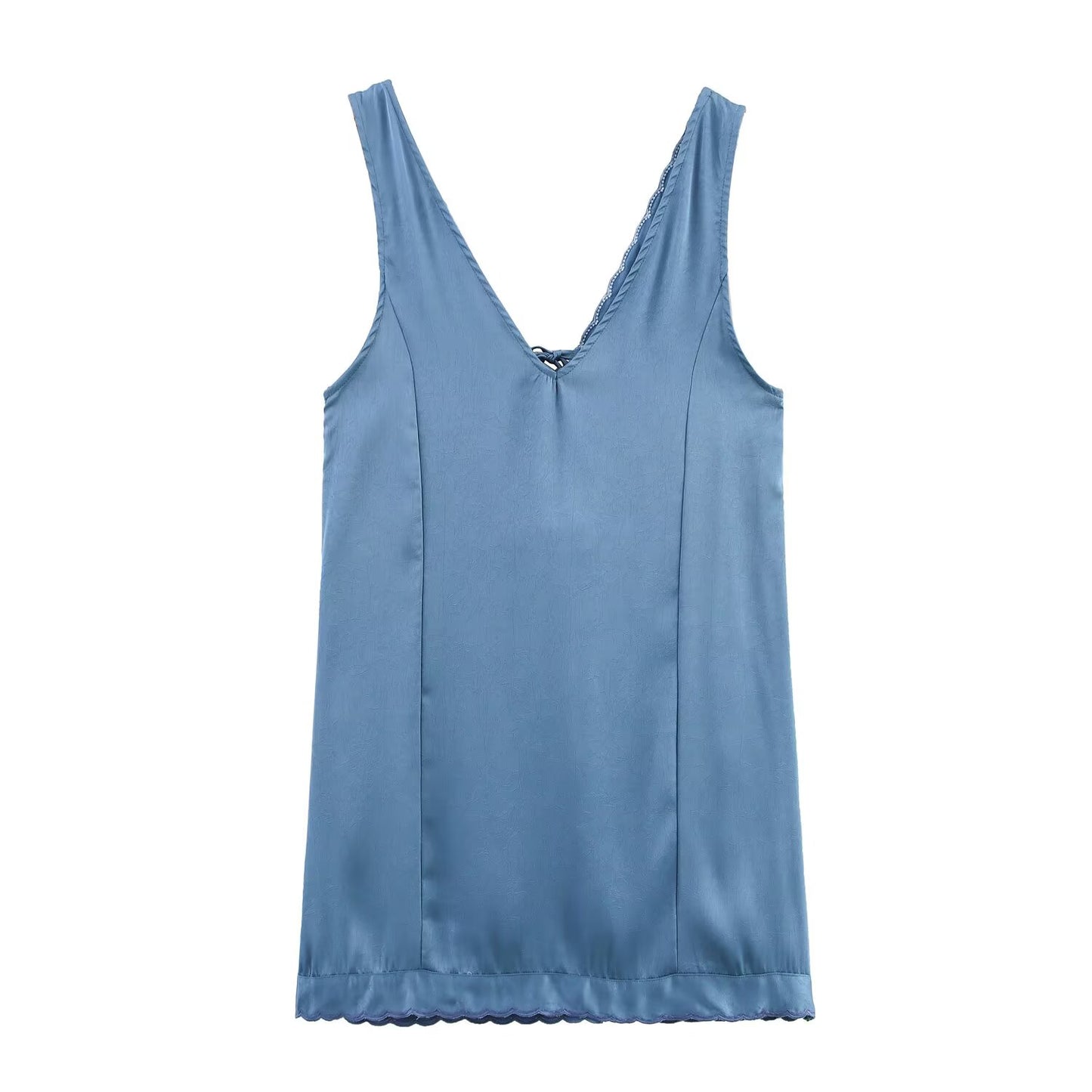 Women's new fashion sleeveless double V-neck floral embroidery mini dress