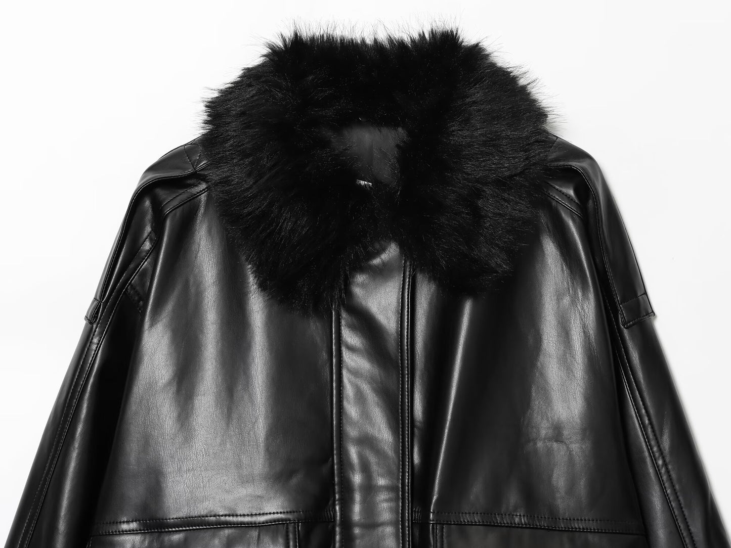 Women's new fashion detachable faux fur collar effect jacket Coat