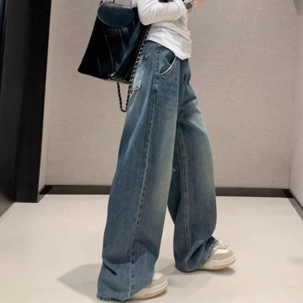 Women's new Joker High Waist Slim Straight Leg Pants Classic Embroidered Jeans