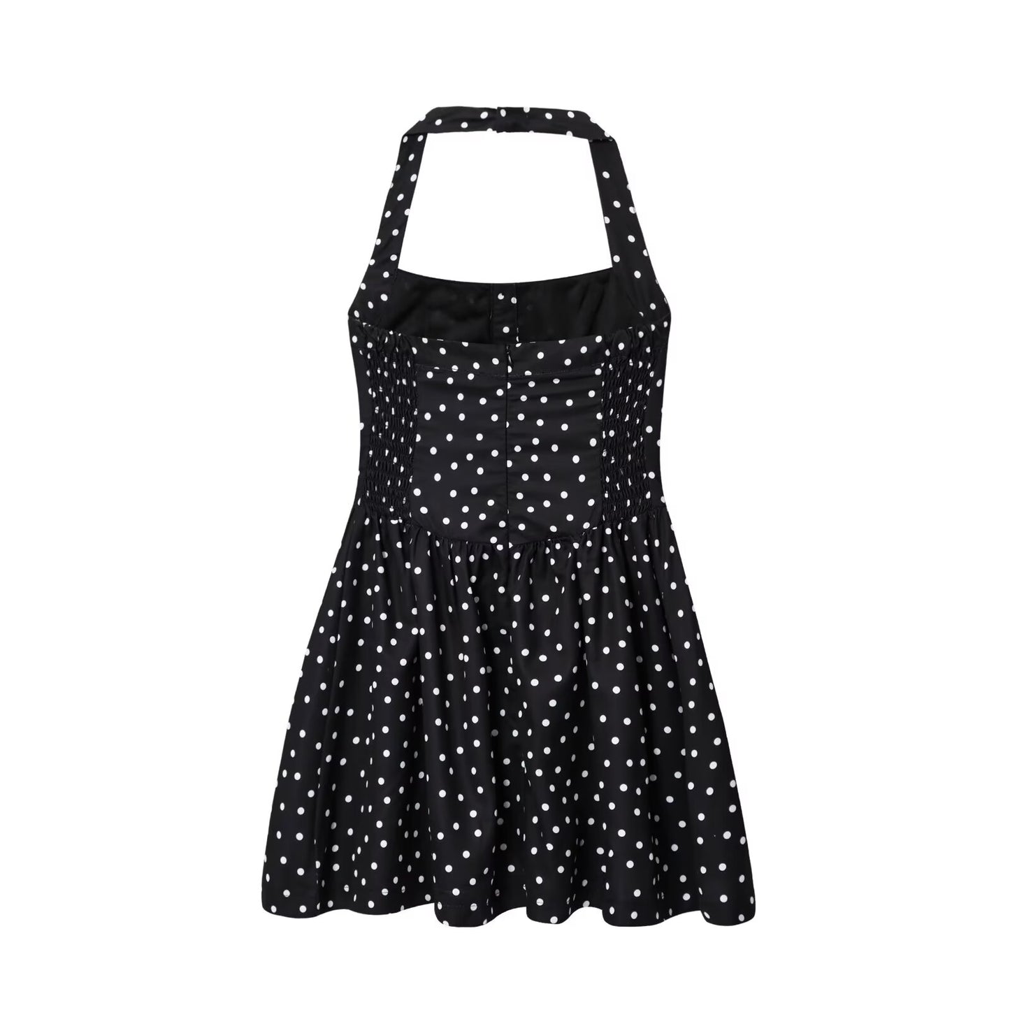 Women's summer fashion polka dot print hanging neck mini dress