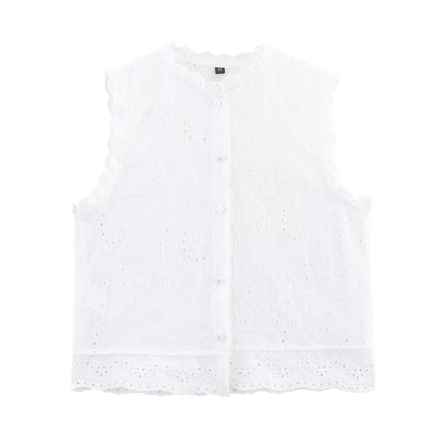 Women's new fashion casual single breasted hollow embroidery vest top