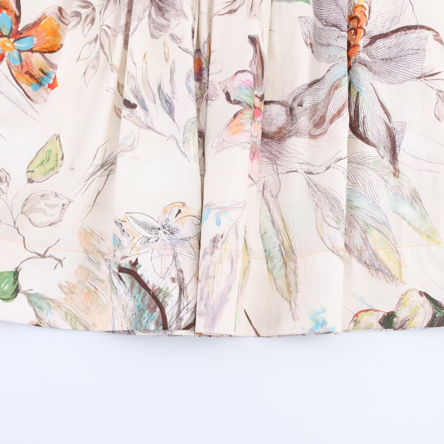 Women's new fashion elastic waist drawstring printed pleated MIDI skirt