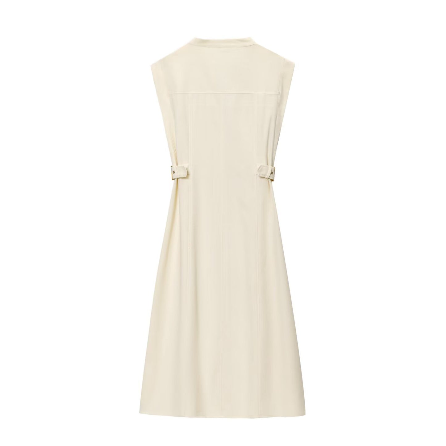 Women's New Fashion Sleeveless Single breasted Linen Blended Midi Dress