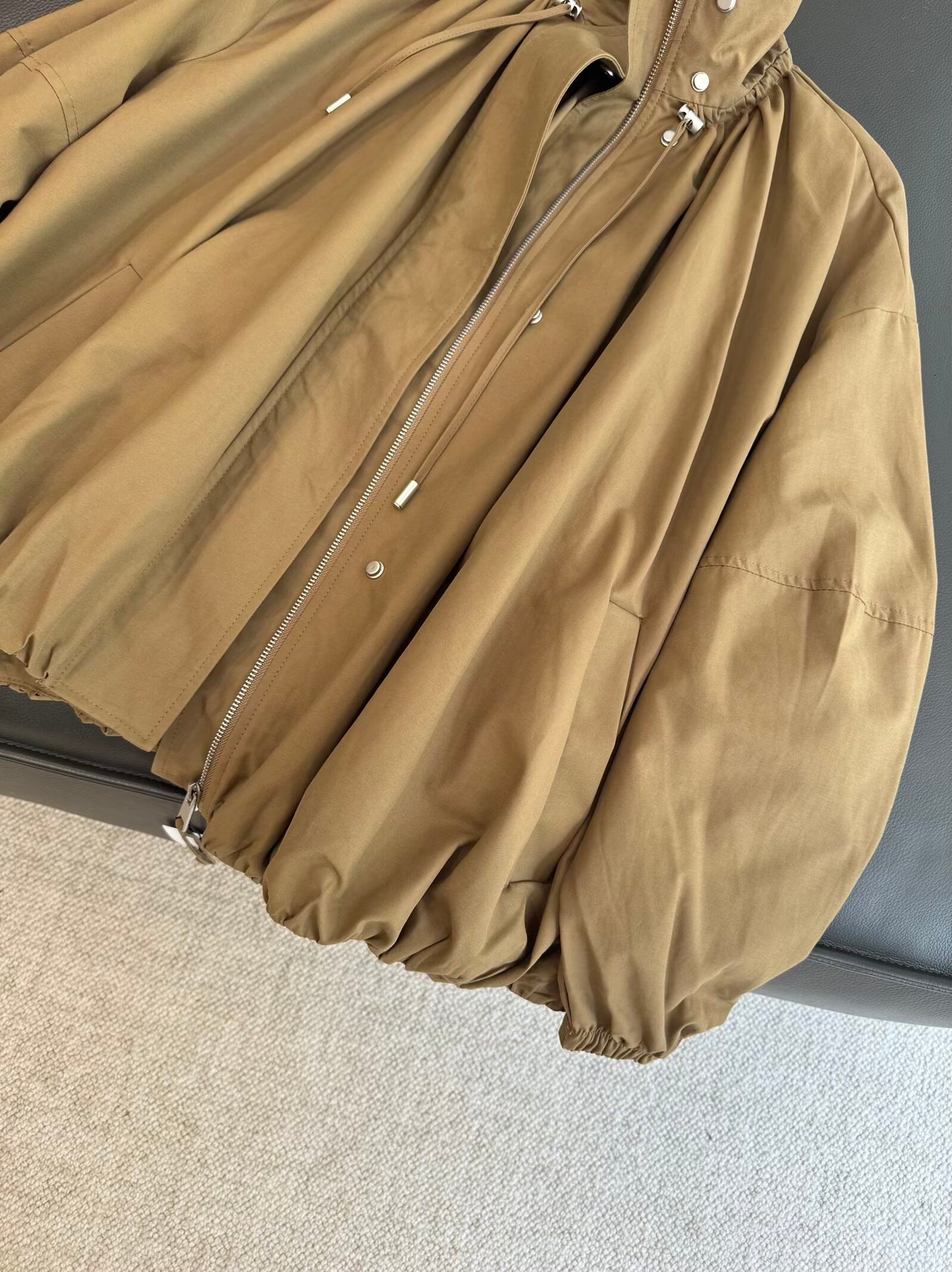 Women's new fashion loose stand collar pleated flight jacket Coat