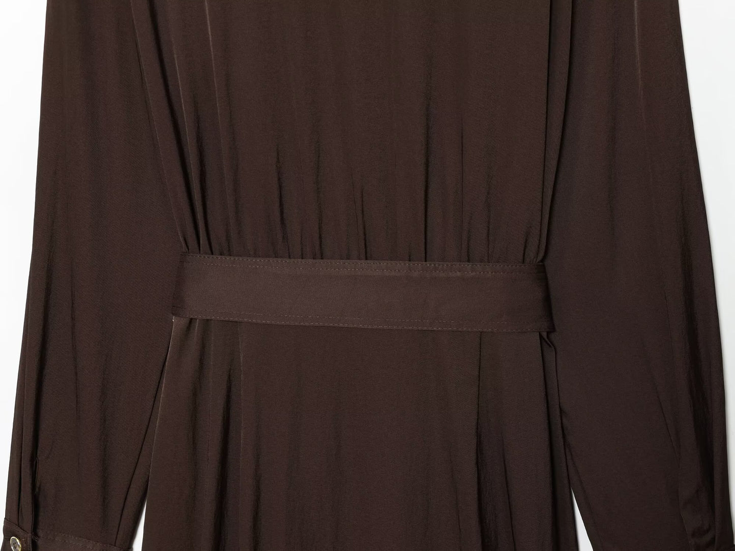 Women's New Fashion With Belt Long Sleeve Pleated Midi Dress