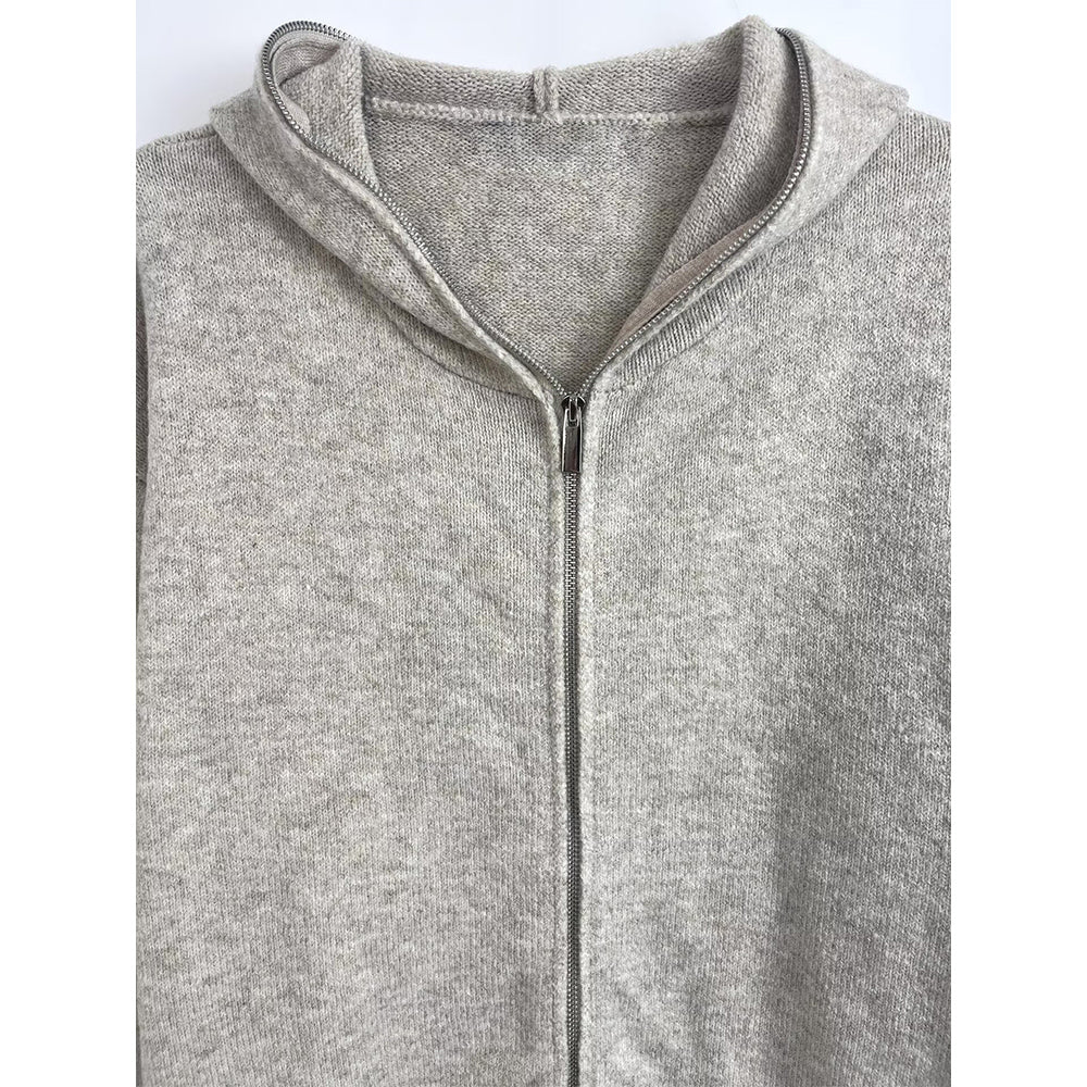 Women's new fashion long sleeved zipper hooded knitted Coat