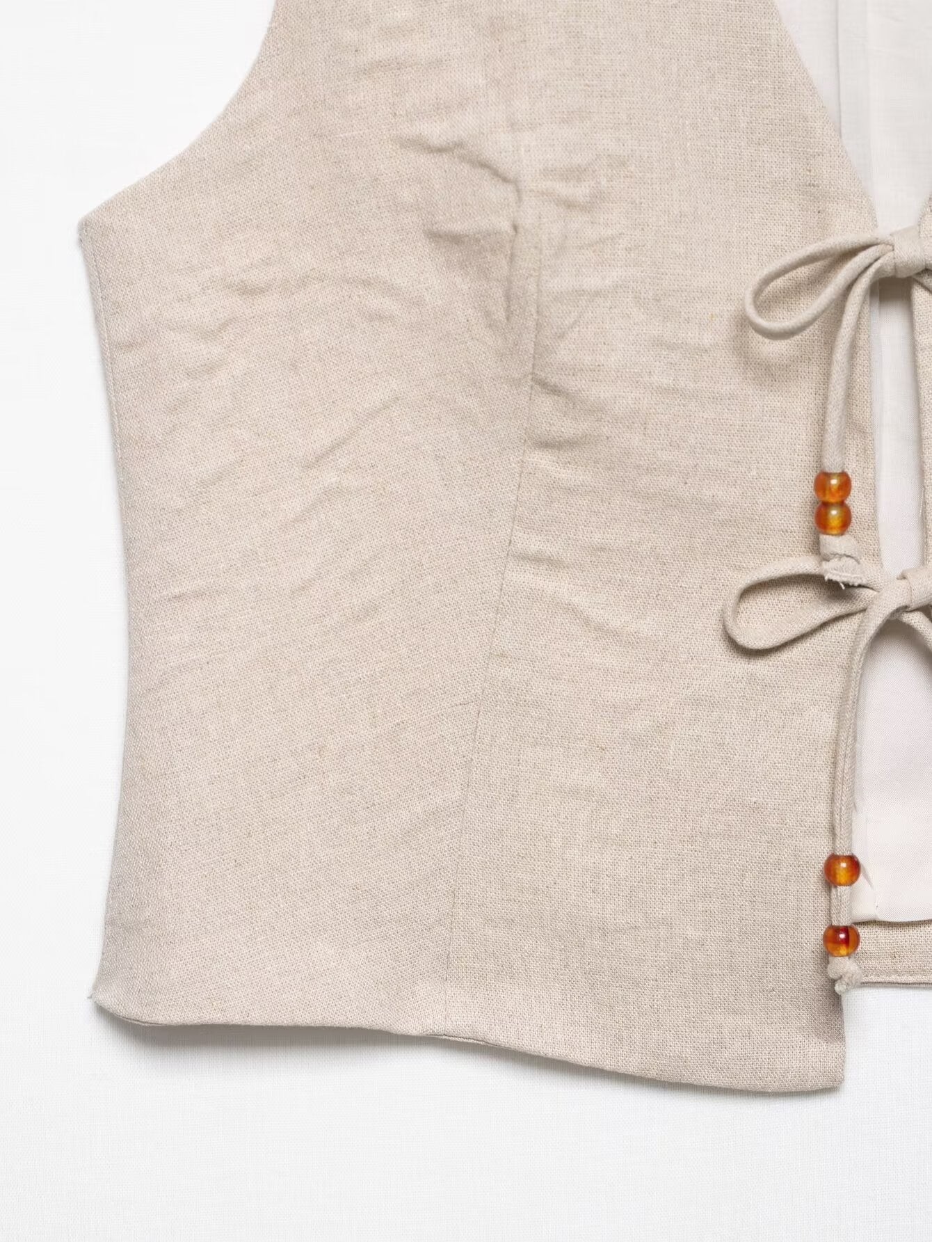 Set woman 2 pieces new short sleeveless linen blend V-neck vest+shorts suit