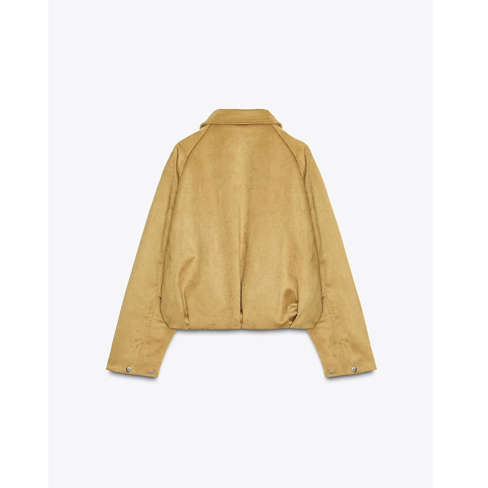 Women's new fashion suede effect short flight jacket Coat