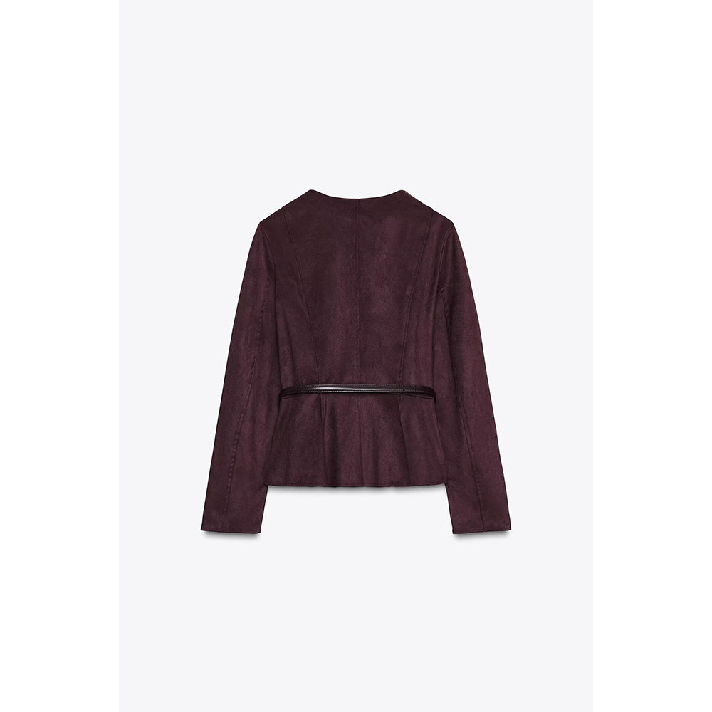 Women's new fashion with Belt suede effect short skirt style hem jacket Coat