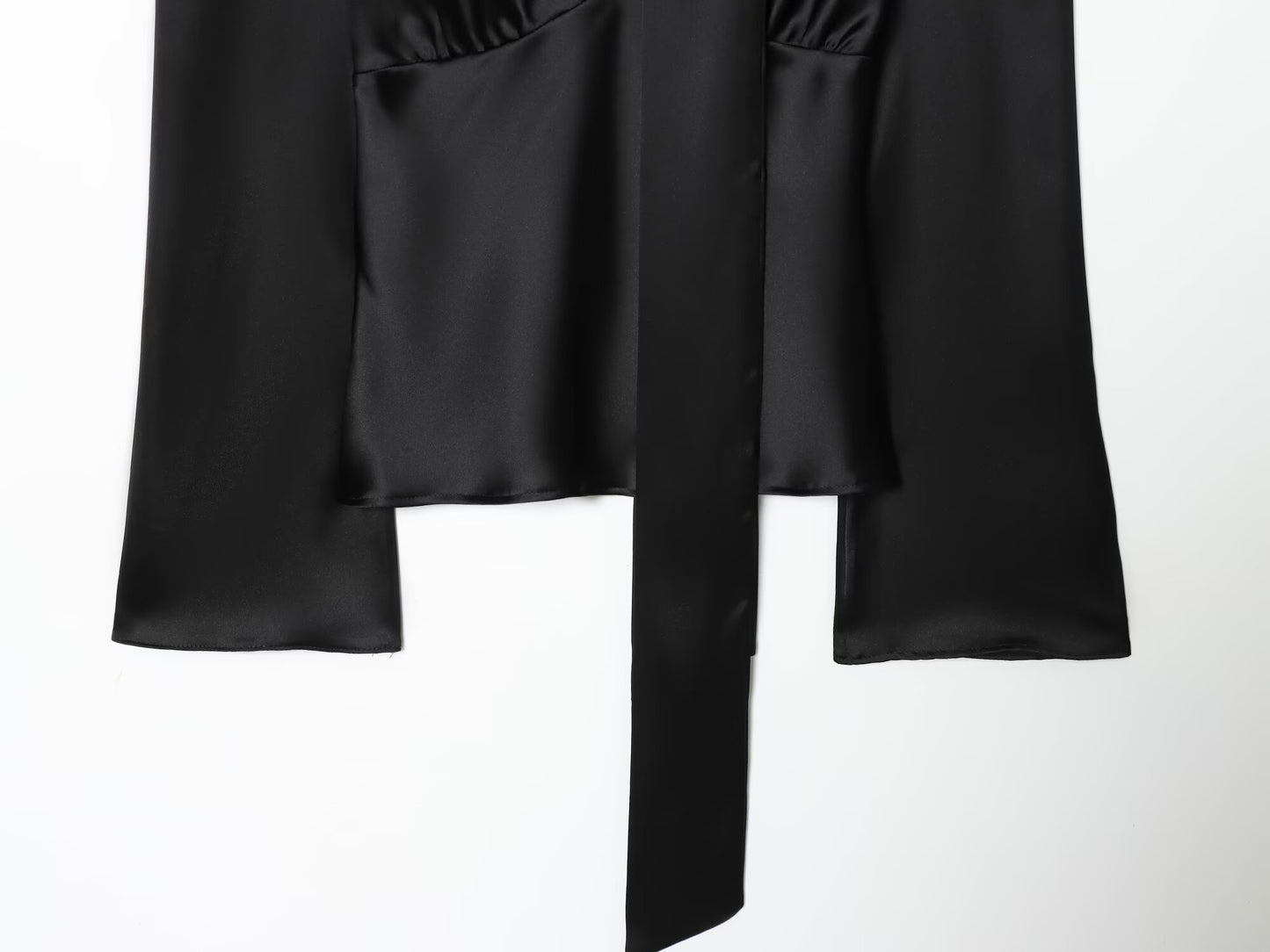 Women's scarf decoration V-neck satin textured shirt