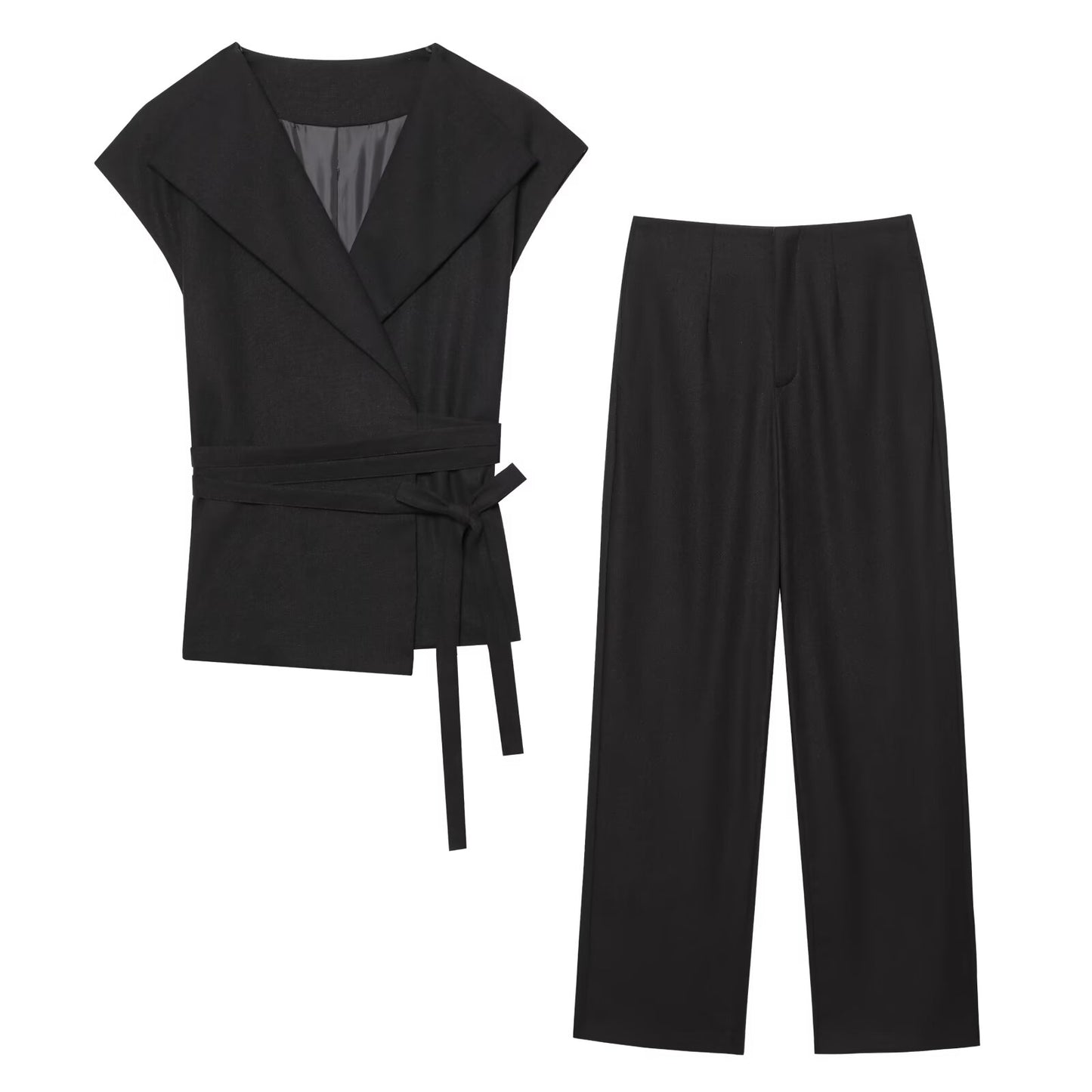 Women's new fashion with Belt linen blend sleeveless vest+Pants suit