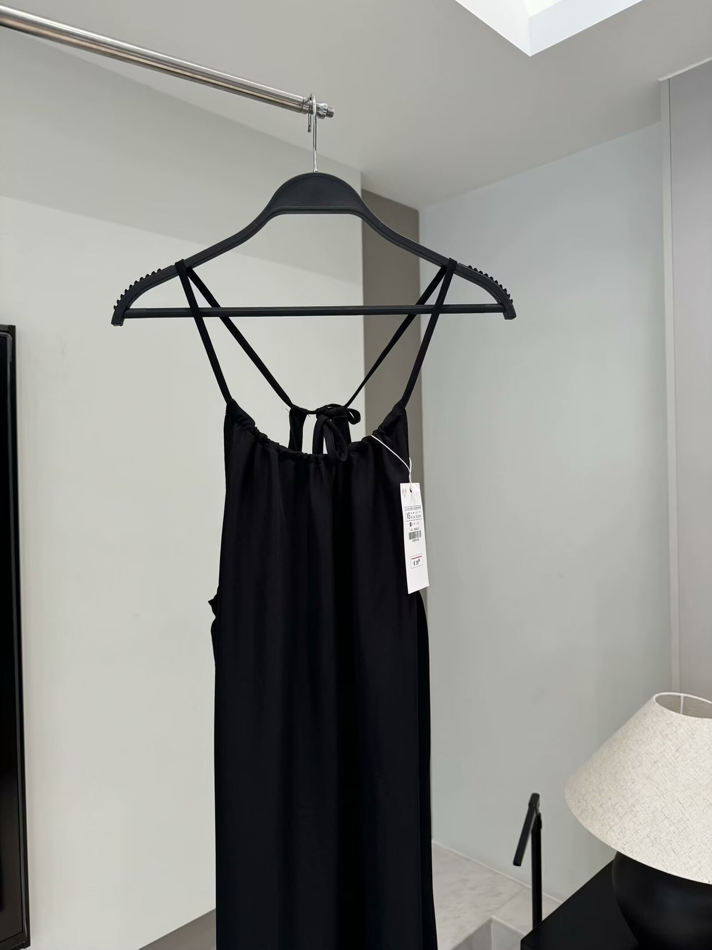 Women's new fashion pleated decoration hanging neck collar MIDI dress