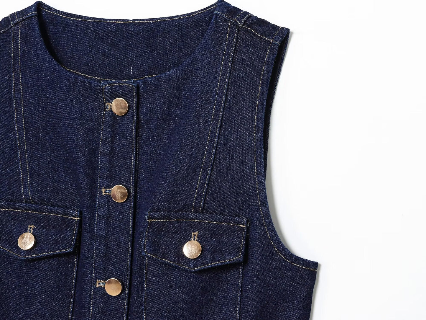 Women's new fashion with Belt slim O Neck denim Midi dress