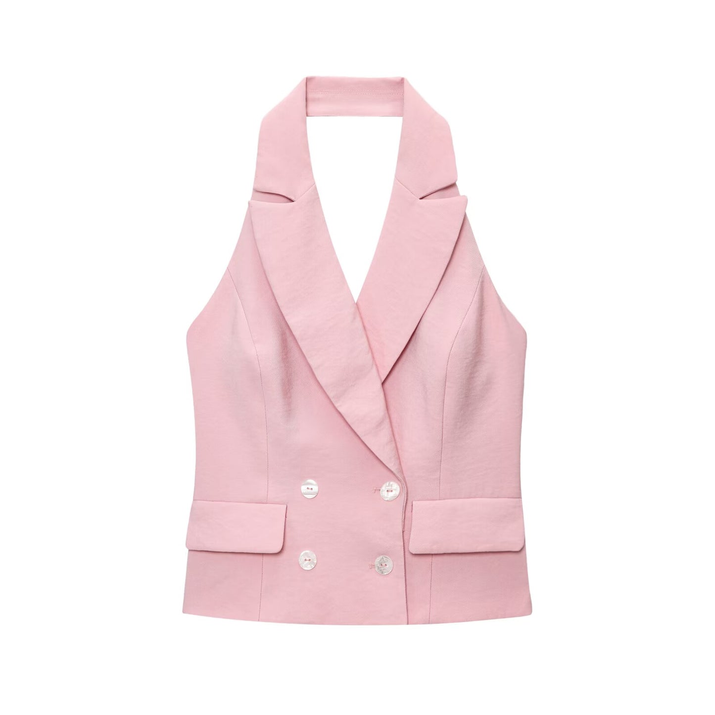 Women's new fashion sleeveless double breasted halter neck vest +Pants suit