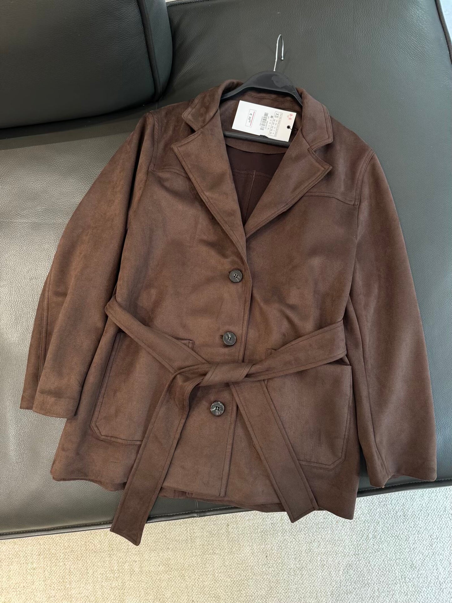 Women's new fashion with Belt Anti suede effect lapel jacket Coat